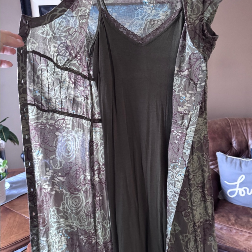 Billabong Olive and Brown Floral Midi Dress - Picture 2 of 6